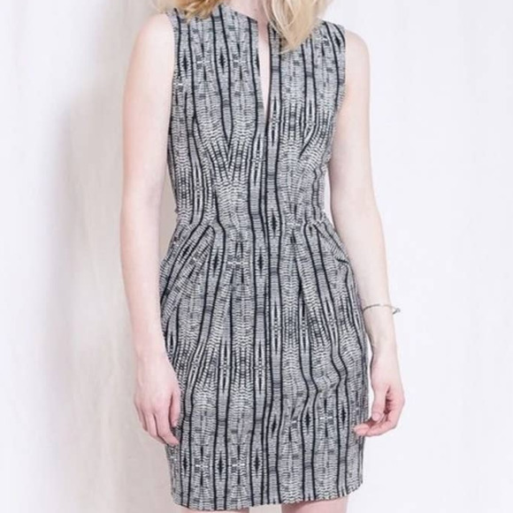 L'Agence Abstract Print June Sheath Dress in Black and White Size 2 - Picture 1 of 8
